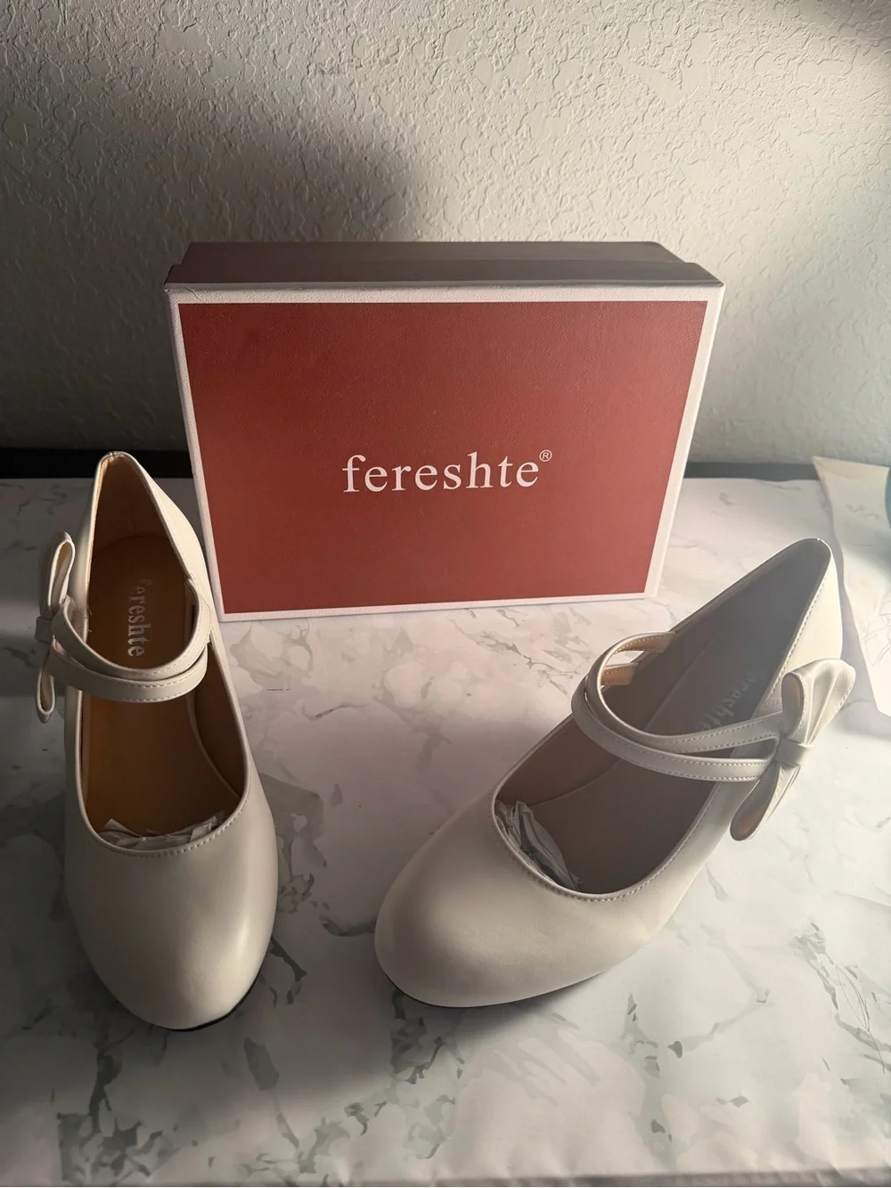 Women's Cream Mary Jane Flats with Bow Strap
